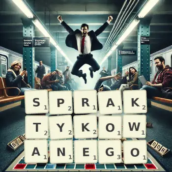 Kreatywna ilustracja do gry w Scrabble ze słowem SPRAKTYKOWANEGO ułożonym z płytek na planszy.