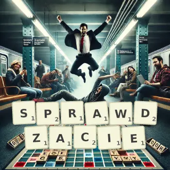 Kreatywna ilustracja do gry w Scrabble ze słowem SPRAWDZACIE ułożonym z płytek na planszy.