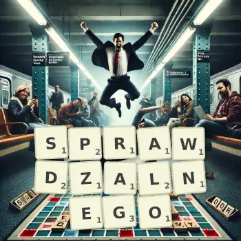 Kreatywna ilustracja do gry w Scrabble ze słowem SPRAWDZALNEGO ułożonym z płytek na planszy.