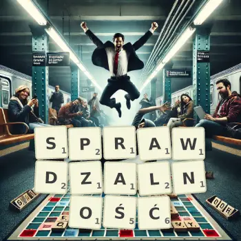 Kreatywna ilustracja do gry w Scrabble ze słowem SPRAWDZALNOŚĆ ułożonym z płytek na planszy.