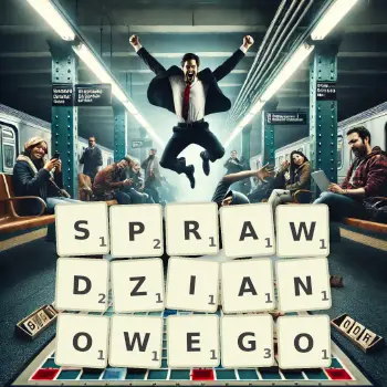 Kreatywna ilustracja do gry w Scrabble ze słowem SPRAWDZIANOWEGO ułożonym z płytek na planszy.