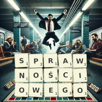 Kreatywna ilustracja do gry w Scrabble ze słowem SPRAWNOŚCIOWEGO ułożonym z płytek na planszy.