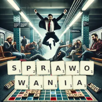 Kreatywna ilustracja do gry w Scrabble ze słowem SPRAWOWANIA ułożonym z płytek na planszy.