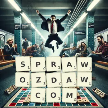 Kreatywna ilustracja do gry w Scrabble ze słowem SPRAWOZDAWCOM ułożonym z płytek na planszy.