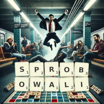 Kreatywna ilustracja do gry w Scrabble ze słowem SPROBOWALI ułożonym z płytek na planszy.