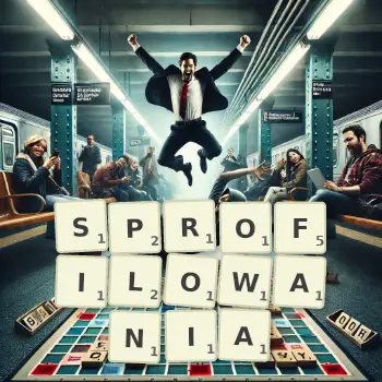 Kreatywna ilustracja do gry w Scrabble ze słowem SPROFILOWANIA ułożonym z płytek na planszy.