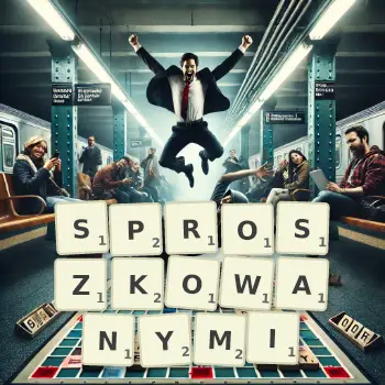 Kreatywna ilustracja do gry w Scrabble ze słowem SPROSZKOWANYMI ułożonym z płytek na planszy.