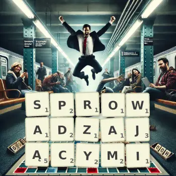 Kreatywna ilustracja do gry w Scrabble ze słowem SPROWADZAJĄCYMI ułożonym z płytek na planszy.