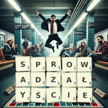 Kreatywna ilustracja do gry w Scrabble ze słowem SPROWADZAŁYŚCIE ułożonym z płytek na planszy.