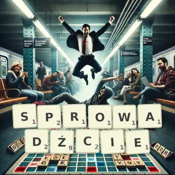 Kreatywna ilustracja do gry w Scrabble ze słowem SPROWADŹCIE ułożonym z płytek na planszy.