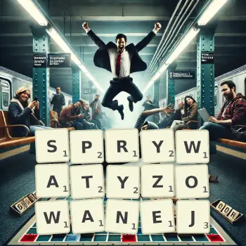 Kreatywna ilustracja do gry w Scrabble ze słowem SPRYWATYZOWANEJ ułożonym z płytek na planszy.