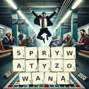 Kreatywna ilustracja do gry w Scrabble ze słowem SPRYWATYZOWANĄ ułożonym z płytek na planszy.