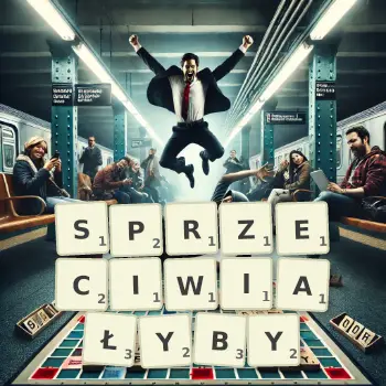 Kreatywna ilustracja do gry w Scrabble ze słowem SPRZECIWIAŁYBY ułożonym z płytek na planszy.