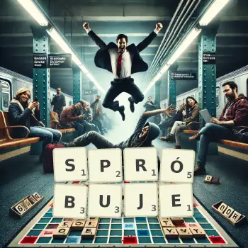 Kreatywna ilustracja do gry w Scrabble ze słowem SPRÓBUJE ułożonym z płytek na planszy.