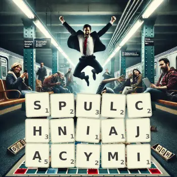 Kreatywna ilustracja do gry w Scrabble ze słowem SPULCHNIAJĄCYMI ułożonym z płytek na planszy.