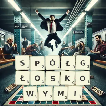 Kreatywna ilustracja do gry w Scrabble ze słowem SPÓŁGŁOSKOWYMI ułożonym z płytek na planszy.