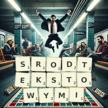 Kreatywna ilustracja do gry w Scrabble ze słowem SRODTEKSTOWYMI ułożonym z płytek na planszy.