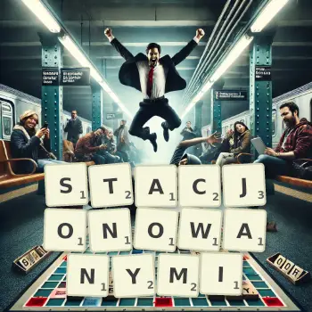Kreatywna ilustracja do gry w Scrabble ze słowem STACJONOWANYMI ułożonym z płytek na planszy.