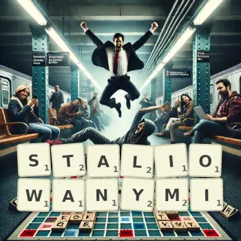 Kreatywna ilustracja do gry w Scrabble ze słowem STALIOWANYMI ułożonym z płytek na planszy.