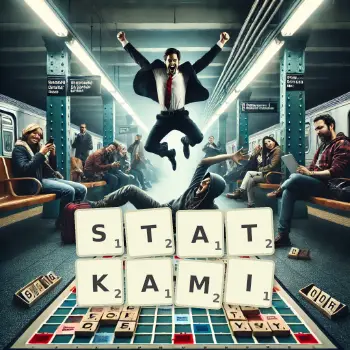 Kreatywna ilustracja do gry w Scrabble ze słowem STATKAMI ułożonym z płytek na planszy.