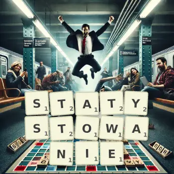 Kreatywna ilustracja do gry w Scrabble ze słowem STATYSTOWANIE ułożonym z płytek na planszy.