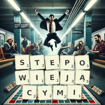 Kreatywna ilustracja do gry w Scrabble ze słowem STEPOWIEJĄCYMI ułożonym z płytek na planszy.