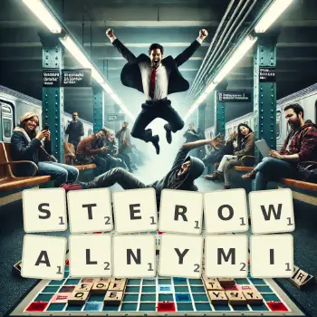 Kreatywna ilustracja do gry w Scrabble ze słowem STEROWALNYMI ułożonym z płytek na planszy.