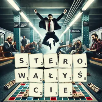 Kreatywna ilustracja do gry w Scrabble ze słowem STEROWAŁYŚCIE ułożonym z płytek na planszy.