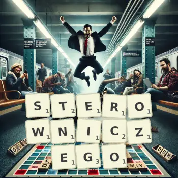 Kreatywna ilustracja do gry w Scrabble ze słowem STEROWNICZEGO ułożonym z płytek na planszy.