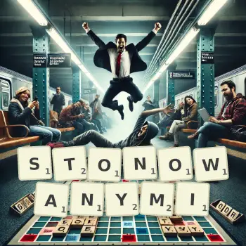 Kreatywna ilustracja do gry w Scrabble ze słowem STONOWANYMI ułożonym z płytek na planszy.