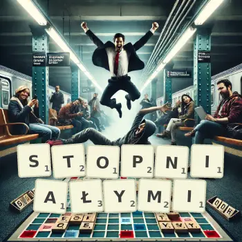 Kreatywna ilustracja do gry w Scrabble ze słowem STOPNIAŁYMI ułożonym z płytek na planszy.