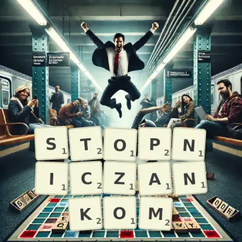 Kreatywna ilustracja do gry w Scrabble ze słowem STOPNICZANKOM ułożonym z płytek na planszy.