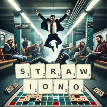 Kreatywna ilustracja do gry w Scrabble ze słowem STRAWIONO ułożonym z płytek na planszy.