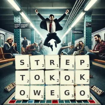 Kreatywna ilustracja do gry w Scrabble ze słowem STREPTOKOKOWEGO ułożonym z płytek na planszy.