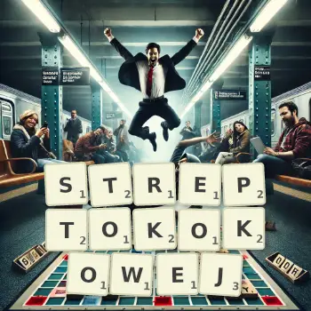 Kreatywna ilustracja do gry w Scrabble ze słowem STREPTOKOKOWEJ ułożonym z płytek na planszy.
