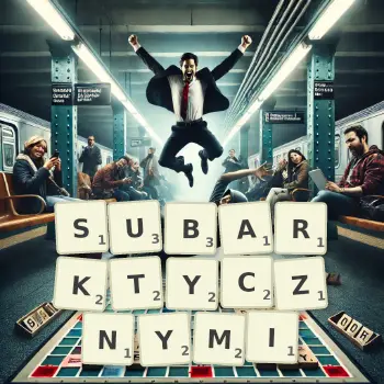 Kreatywna ilustracja do gry w Scrabble ze słowem SUBARKTYCZNYMI ułożonym z płytek na planszy.