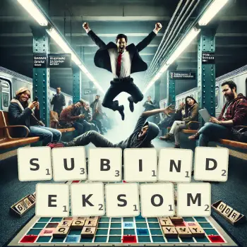 Kreatywna ilustracja do gry w Scrabble ze słowem SUBINDEKSOM ułożonym z płytek na planszy.