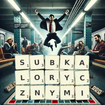 Kreatywna ilustracja do gry w Scrabble ze słowem SUBKALORYCZNYMI ułożonym z płytek na planszy.