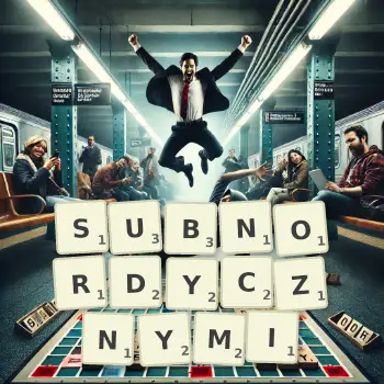 Kreatywna ilustracja do gry w Scrabble ze słowem SUBNORDYCZNYMI ułożonym z płytek na planszy.