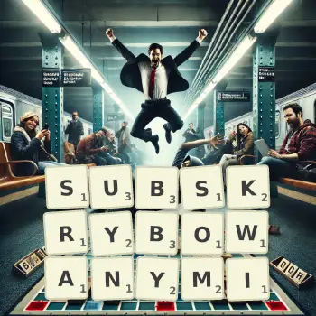 Kreatywna ilustracja do gry w Scrabble ze słowem SUBSKRYBOWANYMI ułożonym z płytek na planszy.