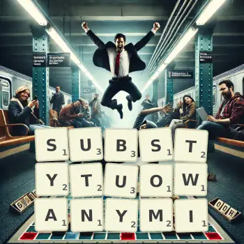 Kreatywna ilustracja do gry w Scrabble ze słowem SUBSTYTUOWANYMI ułożonym z płytek na planszy.