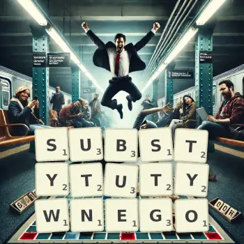 Kreatywna ilustracja do gry w Scrabble ze słowem SUBSTYTUTYWNEGO ułożonym z płytek na planszy.