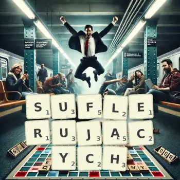 Kreatywna ilustracja do gry w Scrabble ze słowem SUFLERUJĄCYCH ułożonym z płytek na planszy.