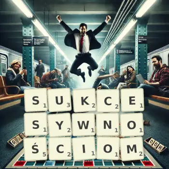 Kreatywna ilustracja do gry w Scrabble ze słowem SUKCESYWNOŚCIOM ułożonym z płytek na planszy.