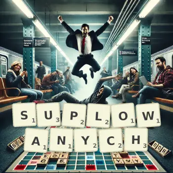 Kreatywna ilustracja do gry w Scrabble ze słowem SUPLOWANYCH ułożonym z płytek na planszy.