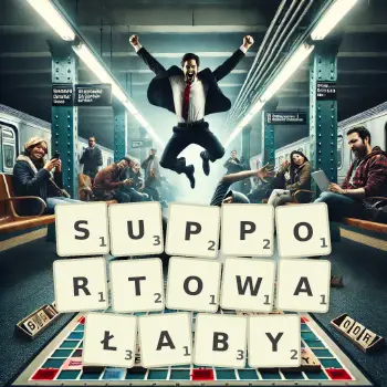 Kreatywna ilustracja do gry w Scrabble ze słowem SUPPORTOWAŁABY ułożonym z płytek na planszy.
