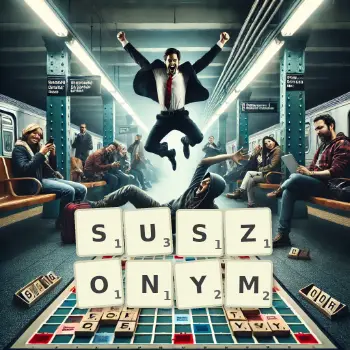 Kreatywna ilustracja do gry w Scrabble ze słowem SUSZONYM ułożonym z płytek na planszy.