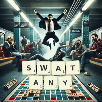 Kreatywna ilustracja do gry w Scrabble ze słowem SWATANY ułożonym z płytek na planszy.