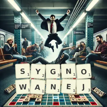 Kreatywna ilustracja do gry w Scrabble ze słowem SYGNOWANEJ ułożonym z płytek na planszy.