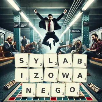 Kreatywna ilustracja do gry w Scrabble ze słowem SYLABIZOWANEGO ułożonym z płytek na planszy.